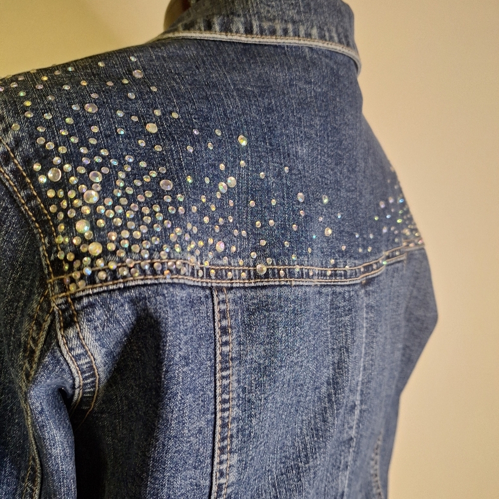 Women's Blue Jean Jacket with Rhinestone Detailing Size Med - Picture 5 of 10